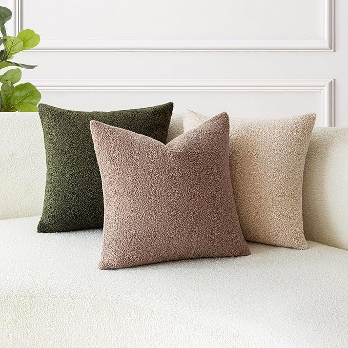 Foindtower Pack of 2, Curly Faux Fur Decorative Throw Pillow Covers Soft Fuzzy Plush Cushion Case with Zipper Cozy Pillowcase for Home Living Room Couch Bed Sofa 16 x 16 Inch, Chocolate