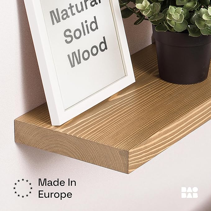 BAOBAB WORKSHOP Natural Wood Floating Shelves for Wall 30 Inches Long, Solid Wooden Shelf Large, Bathroom Shelves for Room Wall Mounted Kitchen Farmhouse, Oak Floating Shelf, 30W × 6.7D, Set of 2