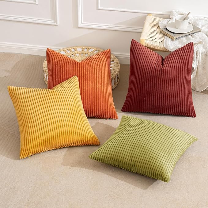 MIULEE Fall Decorative Throw Pillow Covers 20x20 Inch Set of 4, Vibrant Cushion Covers Vintage Retro Home Fall Decor Mix and Match Color Clash Design for Sofa Couch Bed Living Room Yellow Orange Rust