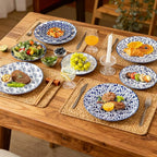 Sweejar 18 Pieces Ceramic Dinnerware Sets, Handmade Plates and Bowls Sets, Highly Scratch Resistant Dishes Set for Kitchen,Porcelain Dishwasher & Microwave Safe Dishes Set,Service for 6 (Vintage Blue)