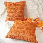 GEEORY Fall Orange Pumpkin Throw Pillow Covers, 24x24 Inch (Set of 2), Soft Faux Fur Wool, Farmhouse Style for Autumn Home Sofa Decor GC018-24