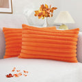 decorUhome Faux Fur Fall Throw Pillow Covers 12x20 Set of 2, Decorative Soft Plush Striped Lumbar Neutral Couch Euro Pillow Covers with Velvet Back for Sofa, Bed, Living Room Home Decor, Orange