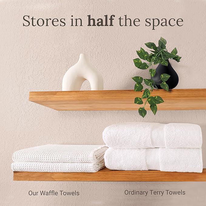 GILDEN TREE Waffle Towel Set Quick Dry Thin | 2 Bath Towels | 2 Hand Towels | 2 Washcloths, Classic Style (Aqua)