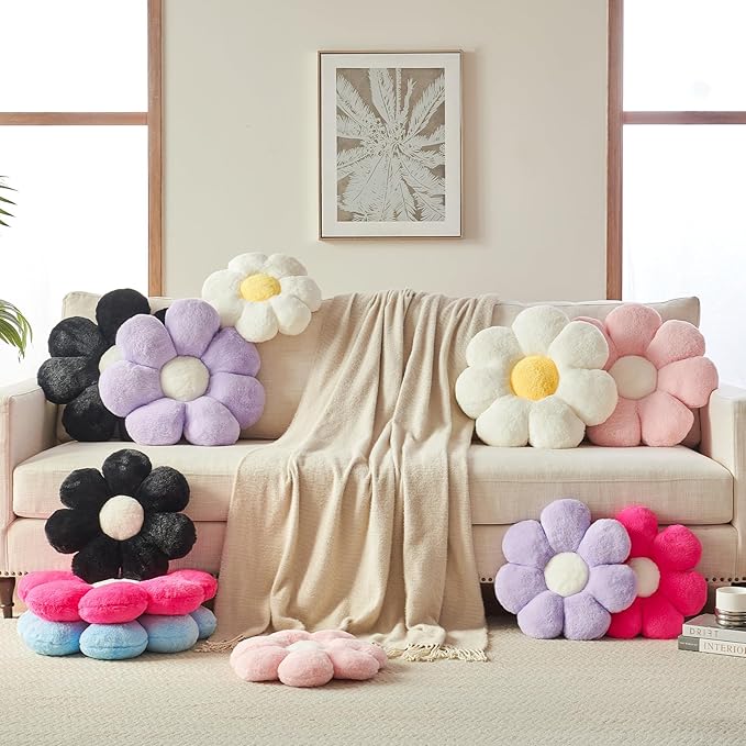 Xuyier Flower Pillow, Decorative Throw Pillow, 14.9“ Cute Daisy Pillow, Aesthetic Fun Decor Pillows for Bed, Flower Shaped Accent Cozy Pillow for Couch