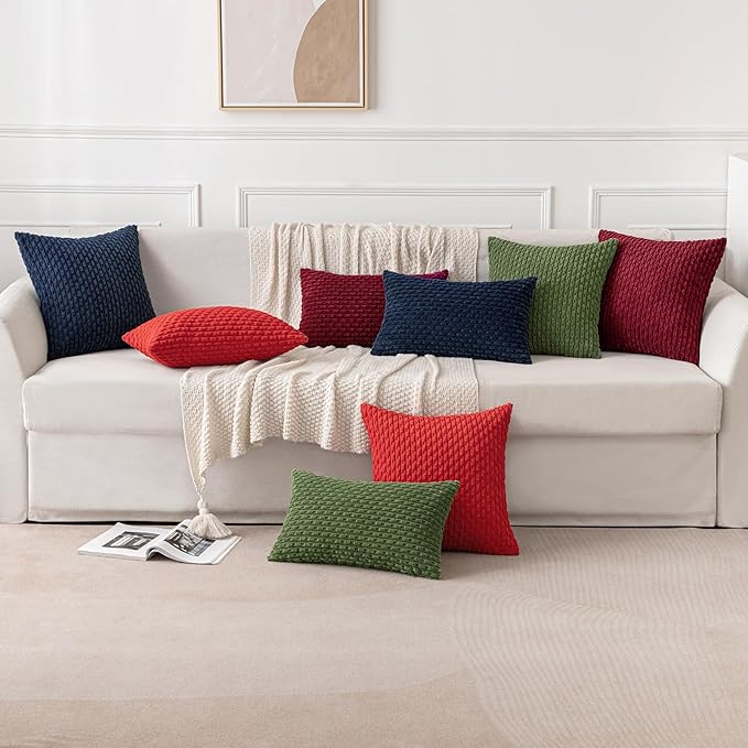 MIULEE Pack of 2 Decorative Throw Pillow Covers 18x18 Inch Soft Boho Striped Textured Corduroy Pillow Covers Modern Farmhouse Home Decor for Couch Bed Sofa Living Room Navy Blue