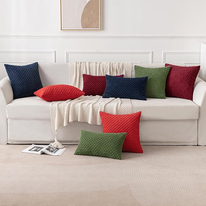 MIULEE Pack of 2 Decorative Throw Pillow Covers 20x20 Inch Soft Boho Striped Textured Corduroy Pillow Covers Modern Farmhouse Home Decor for Couch Bed Sofa Living Room Navy Blue
