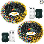 echosari 2 Pack Color Changing String Lights, 33 Ft 100 LED Christmas Fairy Lights Battery Operated Green Wire String Lights with Remote Timer for Bedroom Garden Party Wedding Deco (Multicolor)