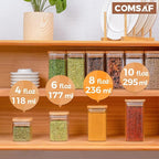 ComSaf 6Pcs 8oz Spice Jars with Label Trial Set, Glass Spice Jars with Bamboo Lids Supplementary Set, Seasoning Container Trial Pack, Perfect for Ktichen Starter