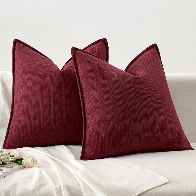 MIULEE Pack of 2 Christmas Burgundy Decorative Pillow Covers 20x20 Inch Soft Chenille Luxurious Couch Throw Pillows Farmhouse Cushion Covers with Elegant Design for Sofa Bedroom Living Room Decor