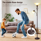 Torchiere Floor Lamp for Living Room, LED Standing Reading Light for Bedroom with Glass Shade for Living Room Corner Bedroom Home Office,Bulbs Included (Yellow Lampshade, Glass 2 Head)
