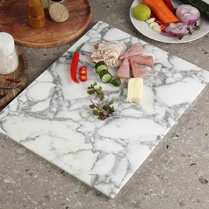Koville Italian Natural Marble Cutting Board for Kitchen, 16x20inch Extra Large Hand Crafted Marble Slab for Cheese, Charcuterie, Pastry Board - Wedding Gift, House Warming Gift