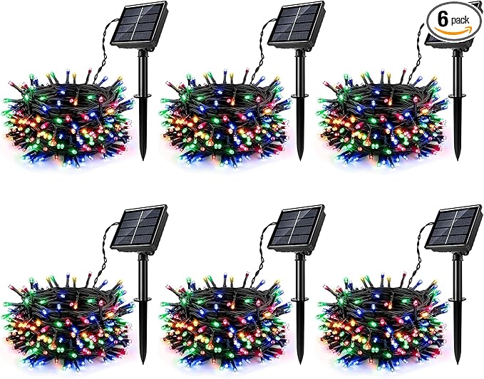 [6 Pack] Solar String Lights Multicolored, 236 FT 600 LED Solar Twinkle Light Outdoor with 8 Modes & Memory Function, Waterproof Chrismas Lights for Xmas Tree Party Decorations