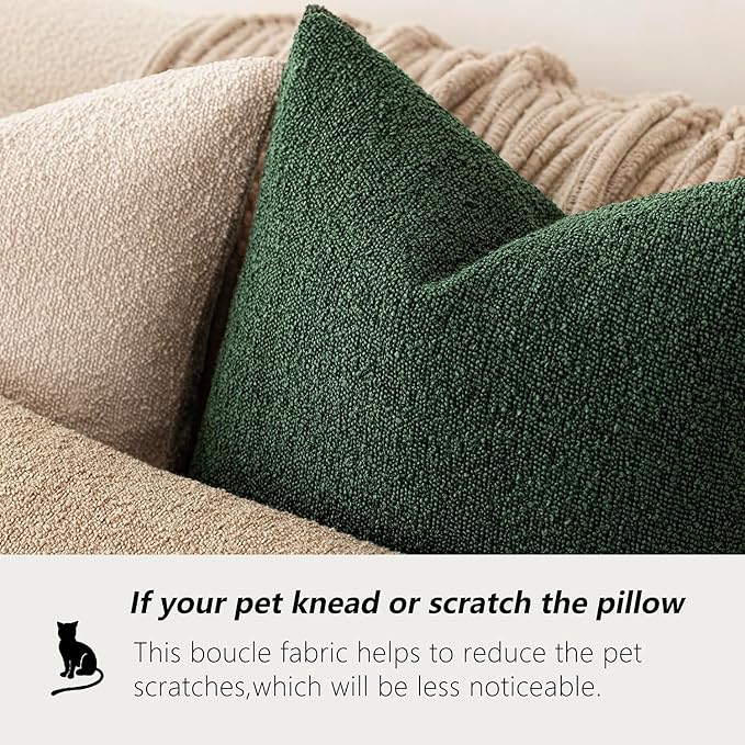 Foindtower Set of 2, Decorative Textured Boucle Throw Pillow Covers Accent Solid Pillow Cases Neutral Cozy Couch Cushion Case for Chair Sofa Bedroom Living Room Home Decor 16x16 Inch Pine Green