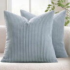 MIULEE Winter Pack of 2 Corduroy Pillow Covers Soft Soild Cushion Cases Decorative Square Throw Pillow Covers Dusty Blue Pillowcases for Sofa Bedroom Car 18 x 18 Inch 45 x 45 Cm