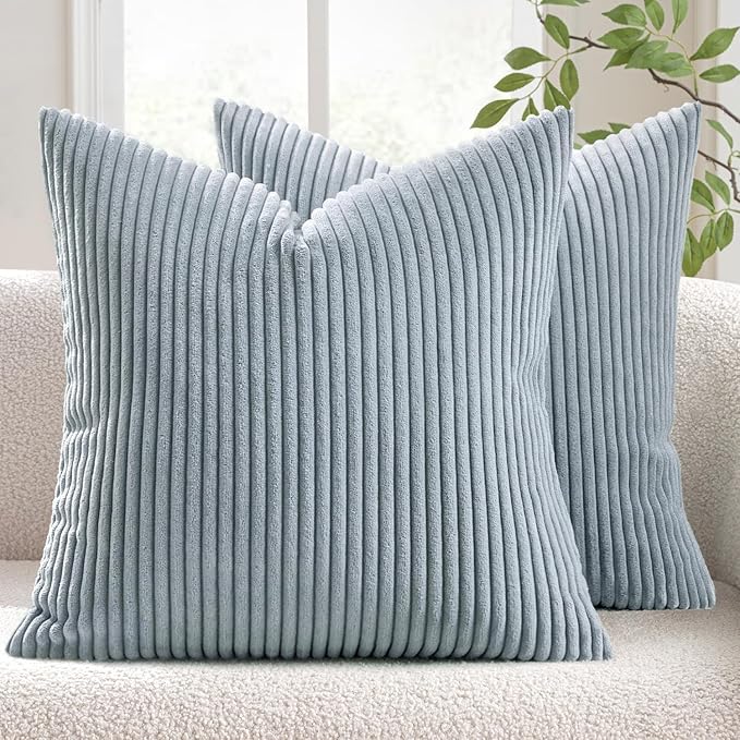 MIULEE Winter Pack of 2 Corduroy Pillow Covers Soft Soild Cushion Cases Decorative Square Throw Pillow Covers Dusty Blue Pillowcases for Sofa Bedroom Car 18 x 18 Inch 45 x 45 Cm