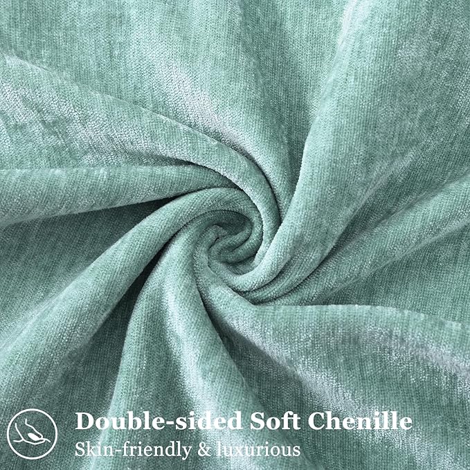 decorUhome Couch Throw Pillow Covers 12x20 Set of 2, Decorative Soft Euro Neutral Chenille Lumbar Pillow Covers with Elegant Design for Sofa Bed Living Room Home Decor, Aqua Haze