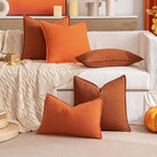 MIULEE Fall Decorative Linen Euro Sham Pillow Covers 26x26 Burnt Orange Boho Farmhouse Neutral Couch Throw Pillows for Bed Pack of 2 Accent Modern Pillowcase Summer Sofa Livingroom Home Decor
