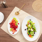 insongdafa Ceramic Serving Plate 27 oz, Set of 4 Oval Salad Plate, Entertaining Modern Kitchen Dishes, for Dinner, Fruit, Salad, Pasta- Microwave, Oven & Dishwasher Safe, 10.6 Inch Oval deep Plate