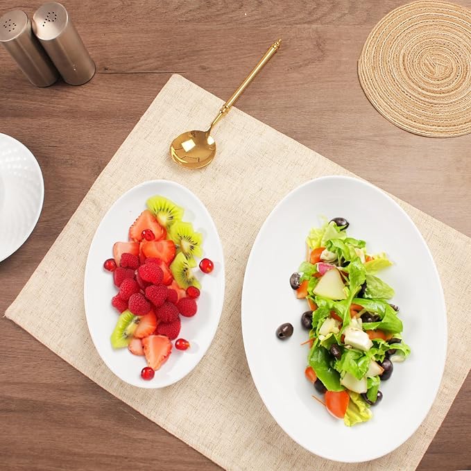 insongdafa Ceramic Serving Plate 27 oz, Set of 4 Oval Salad Plate, Entertaining Modern Kitchen Dishes, for Dinner, Fruit, Salad, Pasta- Microwave, Oven & Dishwasher Safe, 10.6 Inch Oval deep Plate