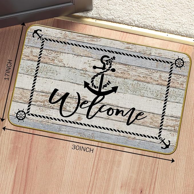 Mingnei Boat Floor Mat, Nautical Welcome Boat Doormat Outdoor Door Mat Rug for Boats Entrance Decor, Nautical Ship Floor Mats for Home Indoor Outdoor Rug 30 x 17 Welcome Mat