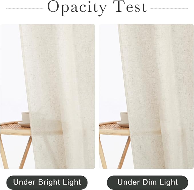 KGORGE Natural Linen Shower Curtain for Bathroom - Linen Blend Button Hole Semi Sheer Lightweight Waterproof Shower Curtains for Bathtub, 72 x 84 inches Long, Hooks Included
