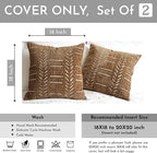 BlissBlush Fall Brown Decorative Throw Pillow Covers 18X18, Set of 2, Boho Farmhouse Cushion Cover, Cozy Soft Accent Pillowcase for Couch Sofa Bed Living Room Home Décor