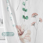 QiyI Long Shower Curtain 72 x 78, Modern Watercolor Floral Bath Curtain, 3D Embossed Sage Green Flower Cloth Bathroom Curtain, Waterproof Fabric Rustic Farmhouse Shower Curtain Set with Hooks