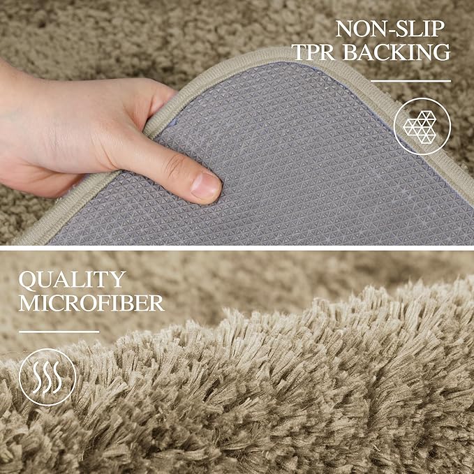 Walensee Non Slip Bath Mat - Soft, Water Absorbent Microfiber Shaggy Mat (16 x 24, Sand) - Thick Plush Shower Mat - Machine Washable