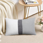 Adabana Stripe Pillow Covers 12x20 Set of 2 Square Patchwork Linen Decorative Lumbar Throw Pillow Covers Modern Farmhouse Decor Pollowcases for Couch Sofa Bedroom,White Stripe