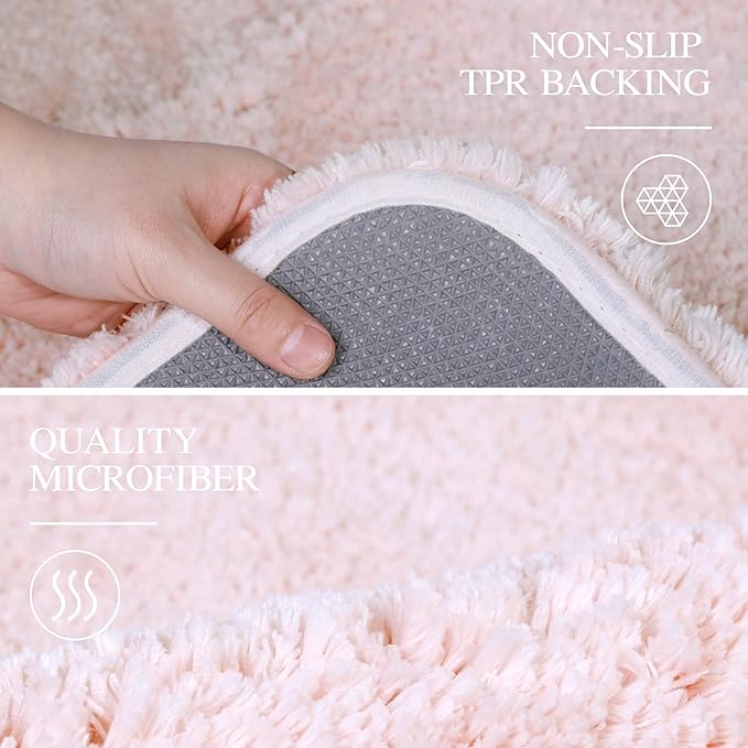 Walensee Bathroom Rug Non Slip Bath Mat (16 x 24, Blush) Water Absorbent Soft Microfiber Shaggy Machine Washable Bath Rug for Bathroom Thick Plush Rugs for Shower
