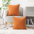 MIULEE Fall Pack of 2 Orange Throw Pillow Covers 16x16 Inch Soft Chenille Pillow Covers for Sofa Living Room Couch Solid Dyed Cases