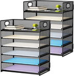 Marbrasse 2 Pack Desk Organizer with Handle, 6 Tier Paper Letter Tray, Mesh Desk File Organizer for Office, School and Home