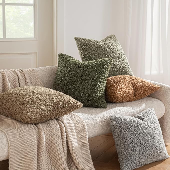 MIULEE Pack of 2 Throw Pillow Covers 18x18 Inch Brown Faux Fur Decorative Sherpa Pillow Covers Fuzzy Accent Soft Sheepskin Fleece Cushion Cases for Boho Home Decor Couch Living Room Bed
