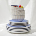 Ceramic Dinnerware Sets, Handmade Reactive Glaze Plates and Bowls Sets, Highly Chip and Crack Resistant Dish Set, Distinctive Granulated Surface Dishwasher & Microwave Safe Service for 4