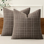 MIULEE Decorative Linen Check Euro Shams Throw Pillow Covers Neutral Farmhouse Vintage Pillow Covers 24x24 Set of 2 Boho Modern Winter Home Decor for Sofa Couch Bedroom Cushion Brown