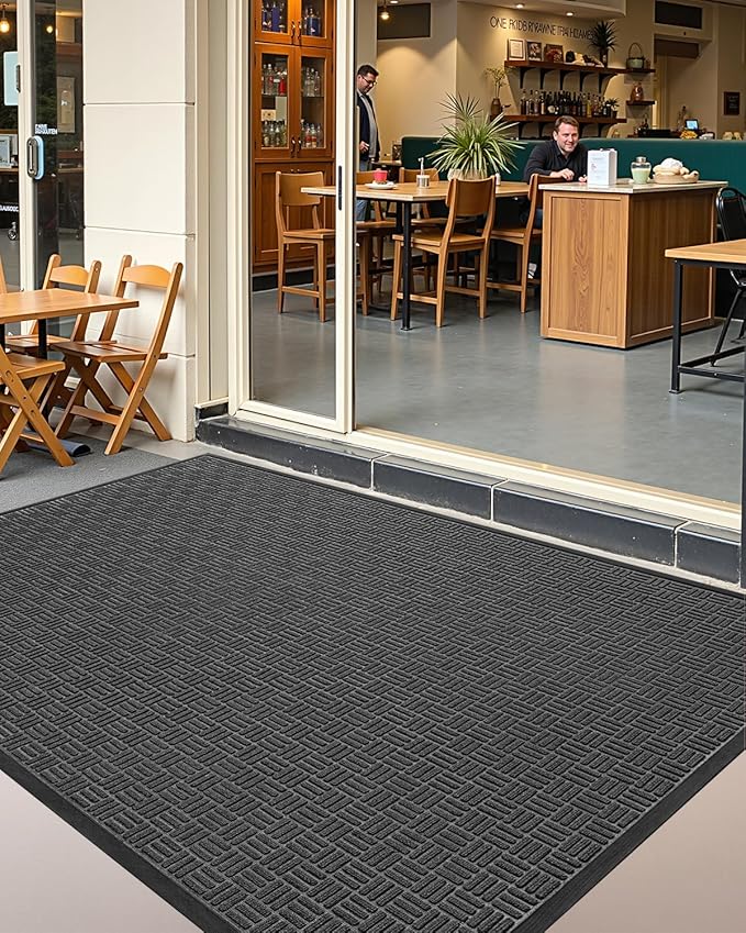 Color&Geometry Front Door Mat Outside Entrance, Heavy Duty Non Slip Low Profile Doormat for Entryway, Trap Dirt and Moisture Welcome Mats All-Weather, Easy Clean, Patio, Garage, 24"x36" Grey
