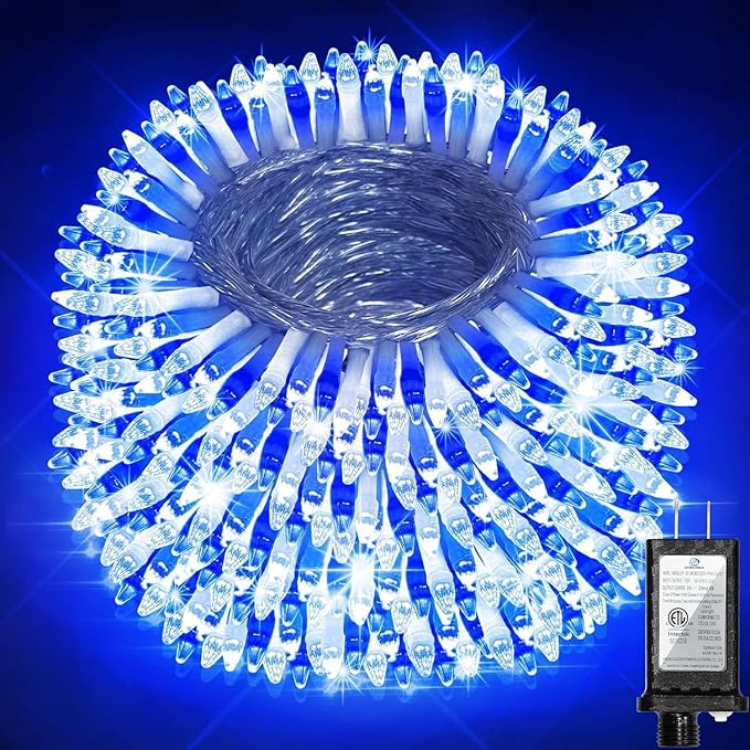 750 LED 240FT Christmas String Lights Outdoor, 12 Pro Modes and Timer Memory & Brightness, Plug in Outdoor Waterproof Clear Wire Twinkle Light for for Xmas Yard Tree Wedding Party Decor (Blue & White)