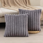 ZLINA Set of 2 Dark Grey Faux Fur Decorative Throw Pillow Covers Fluffy Striped Pillowcase Cushion Covers 18 x 18 Inch Decor Sofa Couch Bedroom