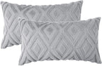 Pallene Grey Throw Pillow Covers 12x20 Set of 2, Soft Plush Faux Fur Decorative Lumbar Couch Pillow Covers for Sofa Bed Living Room Pillow Cases with 3D Diamond Pattern