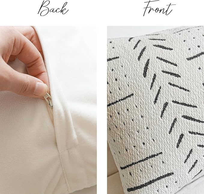 BlissBlush Off White Decorative Lumbar Throw Pillow Covers 12X20, Set of 2, Boho Farmhouse Cushion Cover, Soft Accent Pillowcase for Couch Sofa Bed Living Room Home Décor