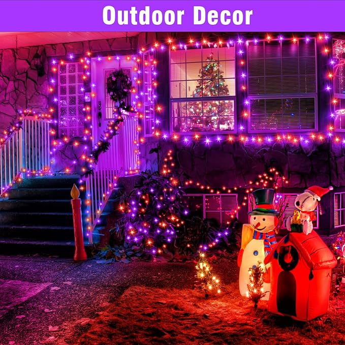 Nisocy 66FT LED String Lights Outdoor Waterproof – Purple Orange Fairy Lights with Plug, Connectable Christmas Tree Lights for Patio, Garden, Bedroom, Wedding, Party, Decor