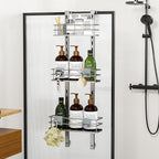 Orimade Adjustable Hanging Over the Shower Door Caddy with Hooks, Bathroom Organizer Shelf Storage Rack,No Drilling Rustproof Basket for Inside Shower, Sliver 3 Tier