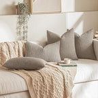 MIULEE 22x22 Inch Decorative Euro Sham Throw Pillows for Bed Set of 2 Textured Boucle Neutral Winter Throw Pillow Covers Light Taupe Accent Solid Euro Couch Pillowcases Sofa Livingroom Home Decor