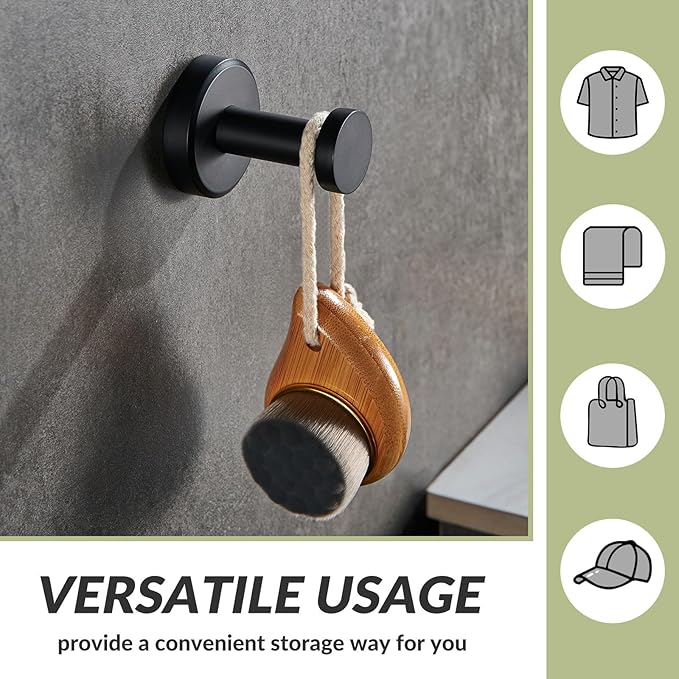 APLusee Matte Black Robe Towel Hook, 304 Stainless Steel Round Coat Hook for Home Storage, Wall Mount