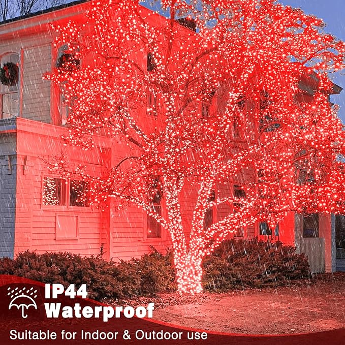 66FT 200 LED Christmas Lights Outdoor, Plug in Christmas String Lights Indoor, Waterproof & 8 Modes & Timer Function, Connectable Fairy Twinkle Light for House Bedroom Wedding Party Decor, Red