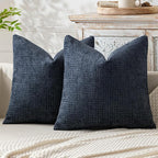 MIULEE Pack of 2 Couch Throw Pillow Covers 16x16 Inch Coastal Navy Blue Modern Boho Accent Decorative Pillow Covers Soft Chenille Farmhouse Cushion Covers for Home Decor Bed Sofa Living Room