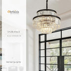 21.6" 14-Light Modern Crystal Chandelier Light Fixtures 4-Tier Black Luxury Chandeliers for Dining Room Round Hanging Pendant Lighting for Living Room Kitchen Entryway Bedroom Foyer Hallway