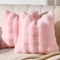 AmHoo Pack of 2 Throw Pillow Covers 3D Dense Faux Rabbit Fur Cozy Super Soft Fuzzy Set Case Cushion for Couch Sofa Bedroom 18 x 18-Inch Pink