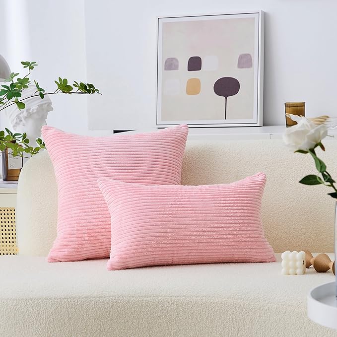 Home Brilliant 26x26 Pillow Covers for Couch Bed Decor Pink Soft Velvet Euro Pillow Shams for Sofa Parties, 26 inches, 66 cm, Set of 2, Pink