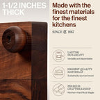 John Boos B Series Square Wooden Walnut Cutting Board 9”x9” – 1.5” Thick, 3-lb Non-Reversible Butcher Block with Wood Bun Feet & Edge-Grain